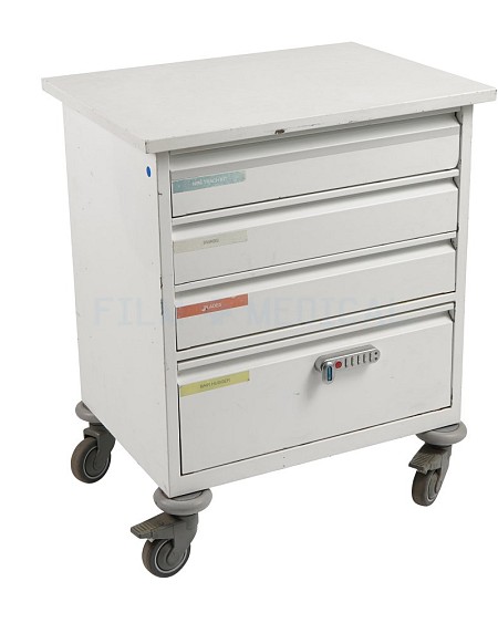 White Trolley with 4 Drawers + Lock